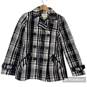 WHITE HOUSE BLACK MARKET FALL PLAID SHORT TRENCH RAIN-JACKET